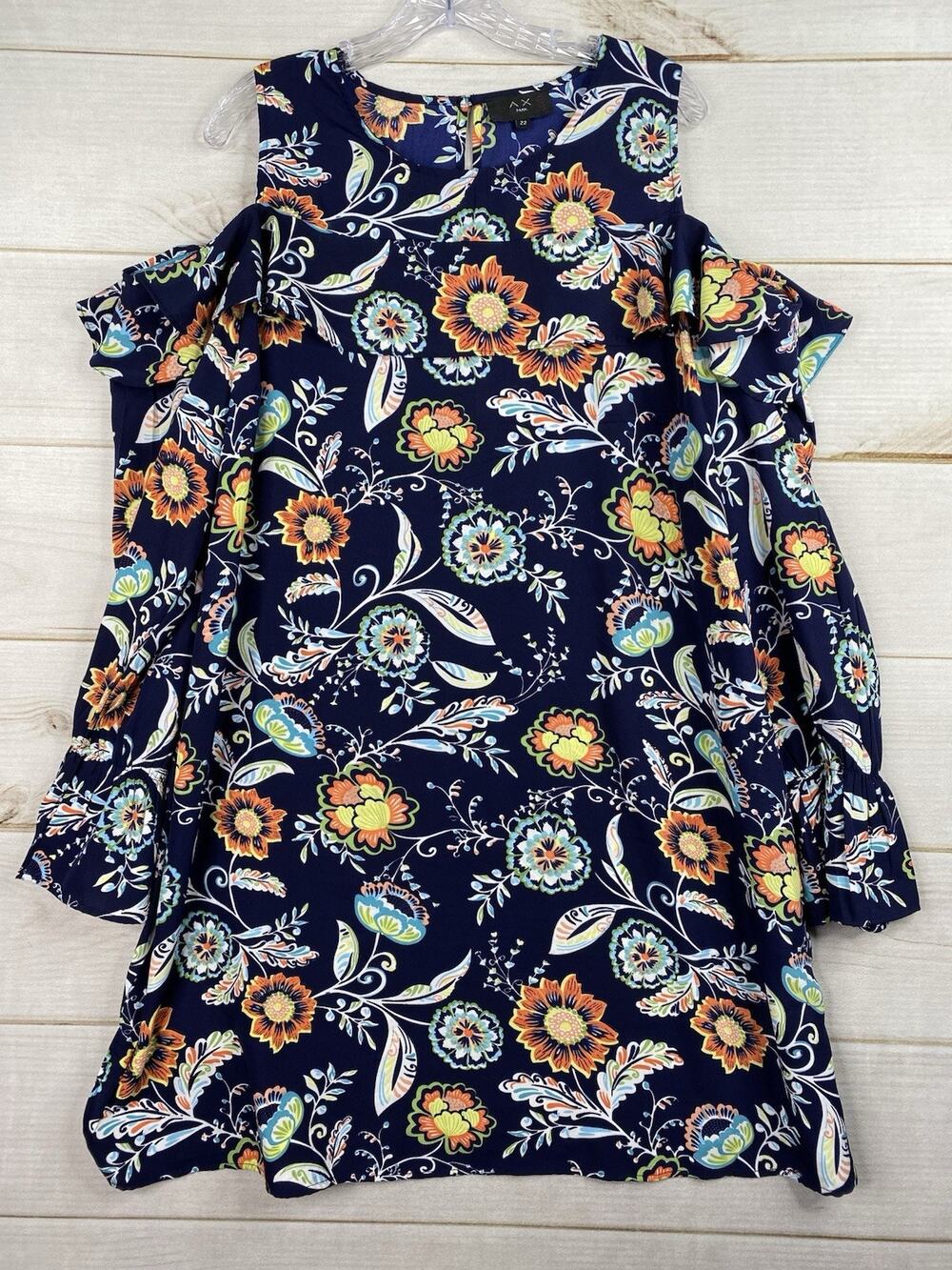 AX Paris Dress Womens 18 Navy Boho Floral Cold Shoulder Lightweight Curve Beach